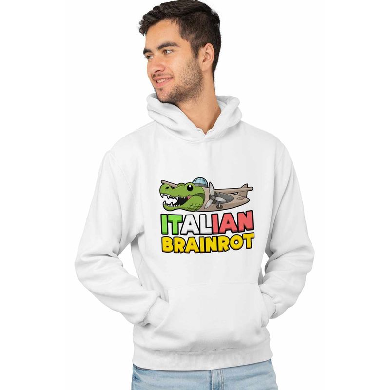 Fashion, accesorii si bijuterii - Barbati - Imbracaminte - Hanorace barbati - Hanorac Barbati Italian Bombardilo Crocodilo Brain Rot Brainrot, alb, marime M - Infinity.ro