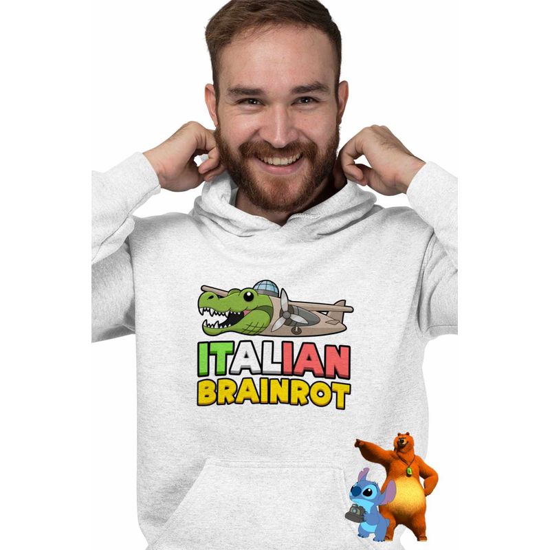 Fashion, accesorii si bijuterii - Barbati - Imbracaminte - Hanorace barbati - Hanorac Barbati Italian Bombardilo Crocodilo Brain Rot Brainrot, alb, marime M - Infinity.ro