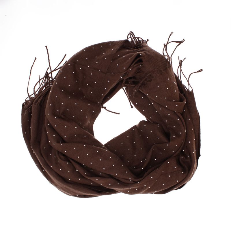 Fashion, accesorii si bijuterii - Femei - Accesorii femei - Esarfe si fulare femei - Esarfa dama, din lana, Buticcochet, 70x190 cm, model cu strasuri, Maro - ES3380 - Infinity.ro