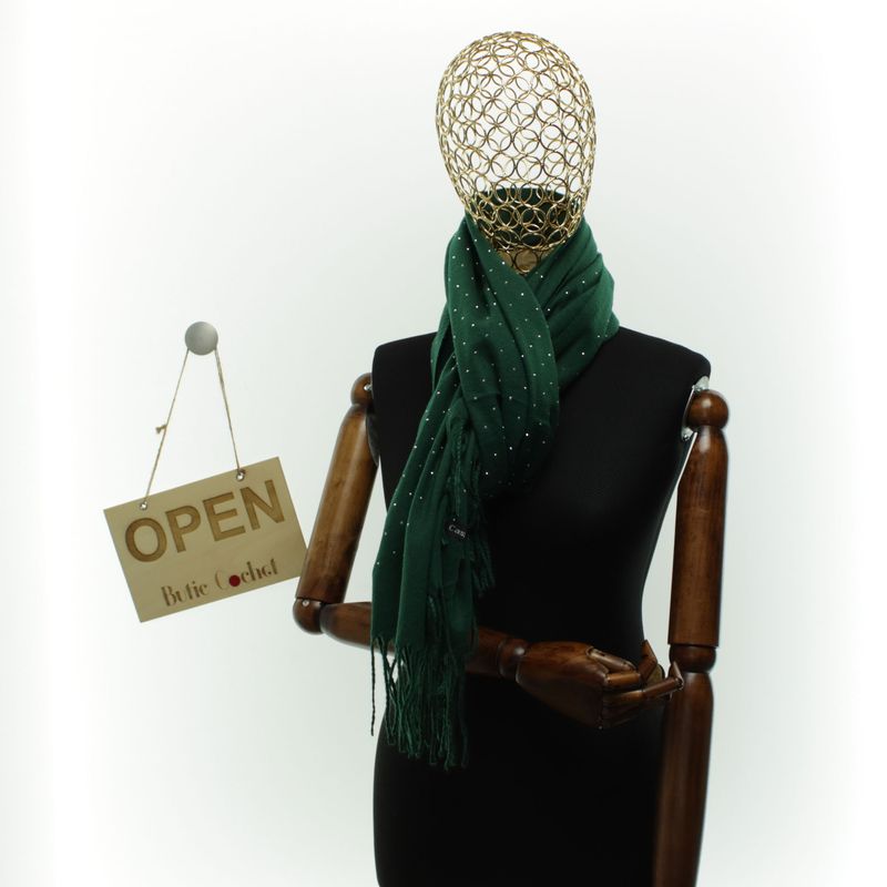 Fashion, accesorii si bijuterii - Femei - Accesorii femei - Esarfe si fulare femei - Esarfa dama, din lana, Buticcochet, 70x190 cm, model cu strasuri, Verde - ES3378 - Infinity.ro