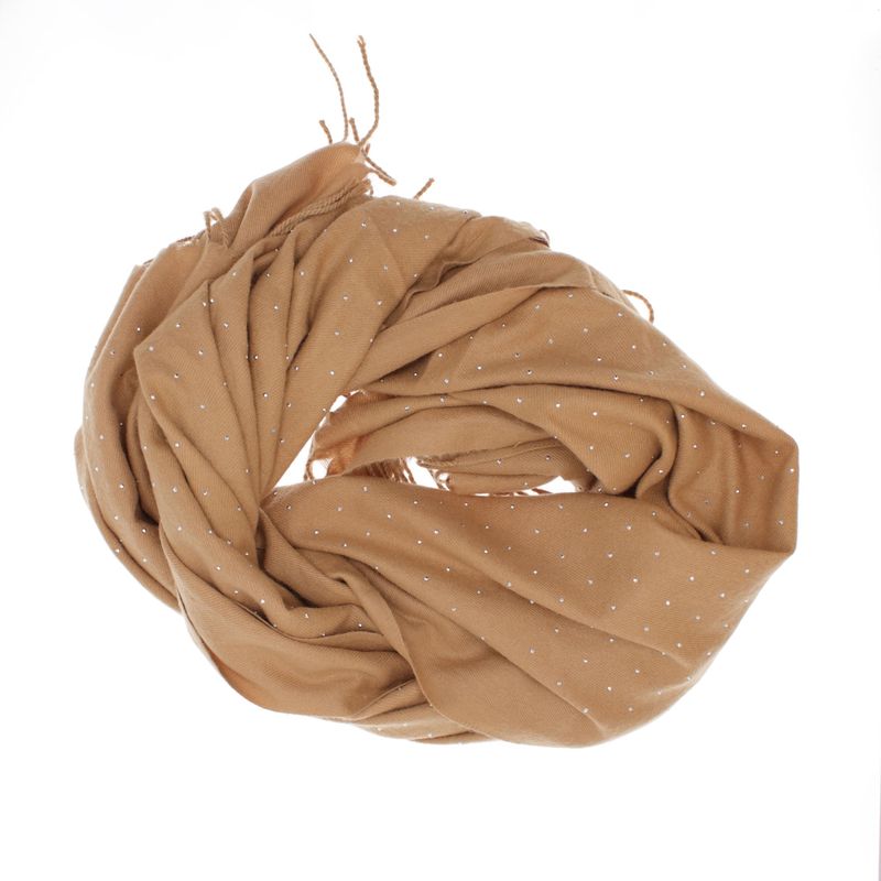 Fashion, accesorii si bijuterii - Femei - Accesorii femei - Esarfe si fulare femei - Esarfa dama, din lana, Buticcochet, 70x190 cm, model cu strasuri, maro deschis - ES3385 - Infinity.ro