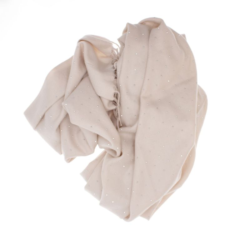Fashion, accesorii si bijuterii - Femei - Accesorii femei - Esarfe si fulare femei - Esarfa dama, din lana, Buticcochet, 70x190 cm, model cu strasuri, Crem - ES3386 - Infinity.ro