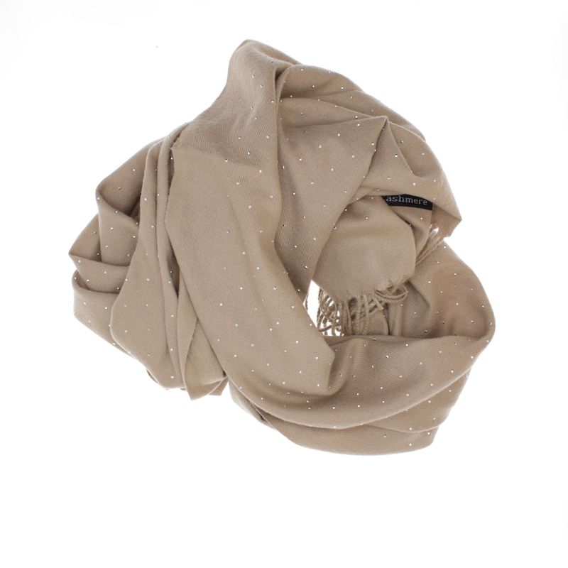 Fashion, accesorii si bijuterii - Femei - Accesorii femei - Esarfe si fulare femei - Esarfa dama, din lana, Buticcochet, 70x190 cm, model cu strasuri, Bej inchis - ES3383 - Infinity.ro