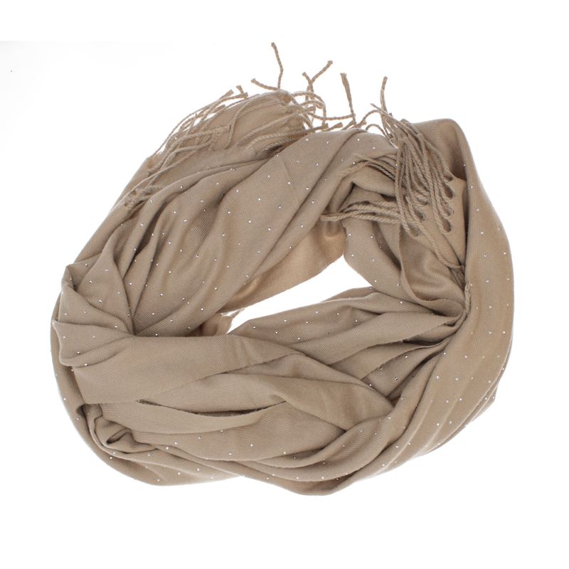 Fashion, accesorii si bijuterii - Femei - Accesorii femei - Esarfe si fulare femei - Esarfa dama, din lana, Buticcochet, 70x190 cm, model cu strasuri, Bej inchis - ES3383 - Infinity.ro