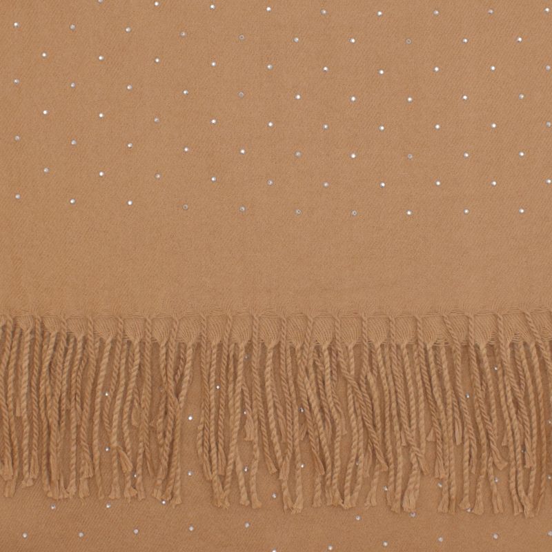 Fashion, accesorii si bijuterii - Femei - Accesorii femei - Esarfe si fulare femei - Esarfa dama, din lana, Buticcochet, 70x190 cm, model cu strasuri, maro deschis - ES3385 - Infinity.ro