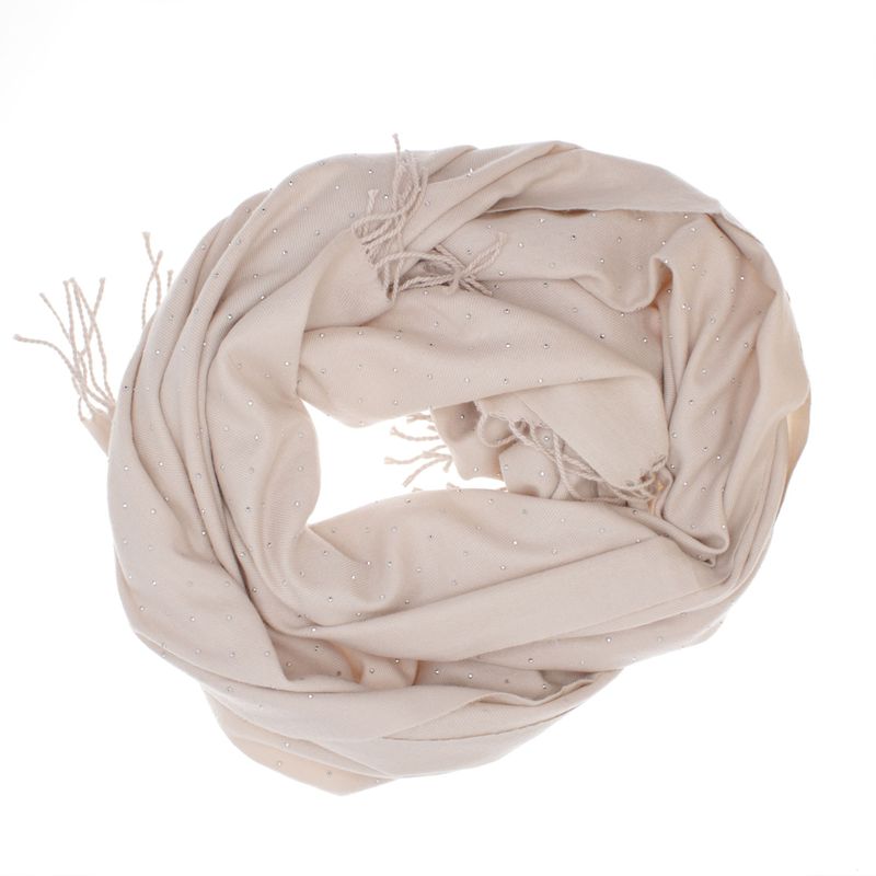 Fashion, accesorii si bijuterii - Femei - Accesorii femei - Esarfe si fulare femei - Esarfa dama, din lana, Buticcochet, 70x190 cm, model cu strasuri, Crem - ES3386 - Infinity.ro