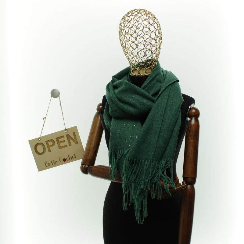 Fashion, accesorii si bijuterii - Femei - Accesorii femei - Esarfe si fulare femei - Esarfa dama, din lana, Buticcochet, 66x200 cm, model cu sclipici, Verde - ES3388 - Infinity.ro