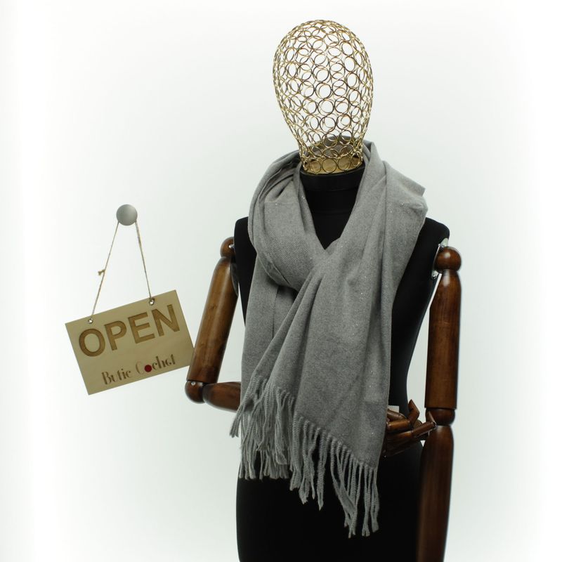 Fashion, accesorii si bijuterii - Femei - Accesorii femei - Esarfe si fulare femei - Esarfa dama, din lana, Buticcochet, 66x200 cm, model cu sclipici, Gri - ES3396 - Infinity.ro