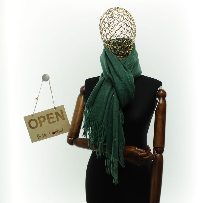 Fashion, accesorii si bijuterii - Femei - Accesorii femei - Esarfe si fulare femei - Esarfa dama, din lana, Buticcochet, 66x200 cm, model cu sclipici, Verde - ES3388 - Infinity.ro