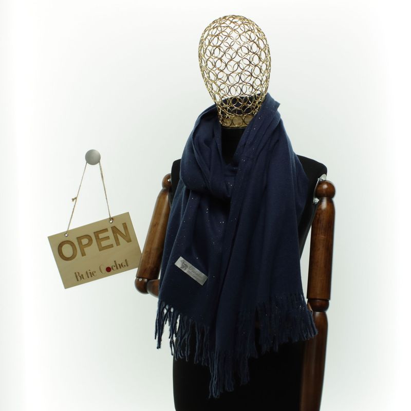 Fashion, accesorii si bijuterii - Femei - Accesorii femei - Esarfe si fulare femei - Esarfa dama, din lana, Buticcochet, 66x200 cm, model cu sclipici, Bleumarin - ES3389 - Infinity.ro
