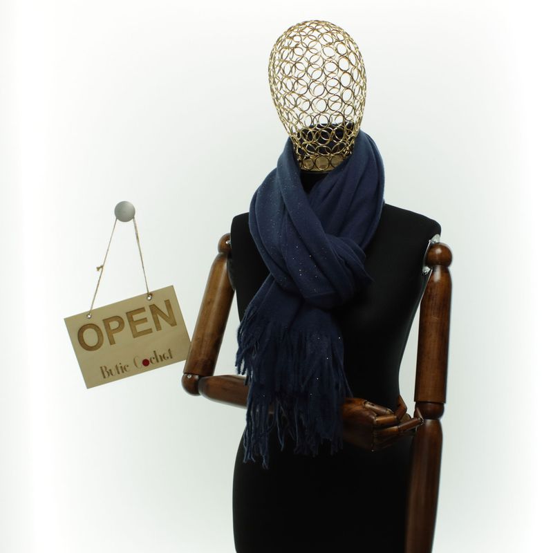 Fashion, accesorii si bijuterii - Femei - Accesorii femei - Esarfe si fulare femei - Esarfa dama, din lana, Buticcochet, 66x200 cm, model cu sclipici, Bleumarin - ES3389 - Infinity.ro