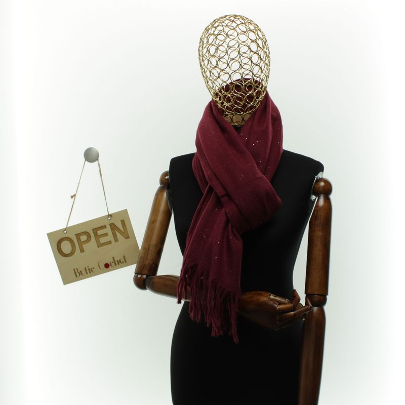 Fashion, accesorii si bijuterii - Femei - Accesorii femei - Esarfe si fulare femei - Esarfa dama, din lana, Buticcochet, 66x200 cm, model cu sclipici, Bordo - ES3390 - Infinity.ro