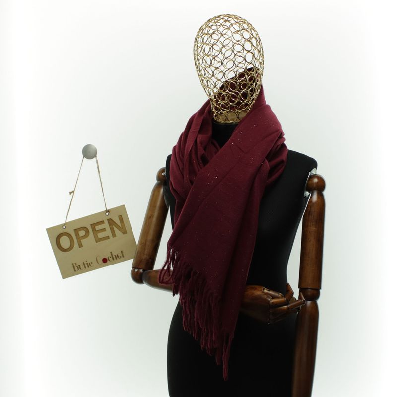 Fashion, accesorii si bijuterii - Femei - Accesorii femei - Esarfe si fulare femei - Esarfa dama, din lana, Buticcochet, 66x200 cm, model cu sclipici, Bordo - ES3390 - Infinity.ro