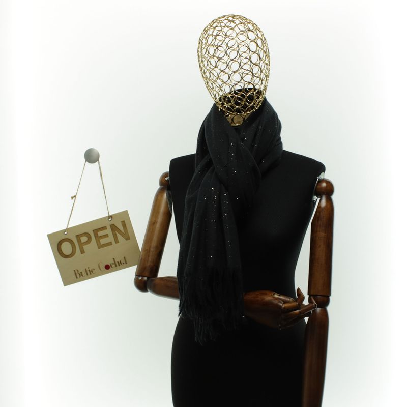 Fashion, accesorii si bijuterii - Femei - Accesorii femei - Esarfe si fulare femei - Esarfa dama, din lana, Buticcochet, 66x200 cm, model cu sclipici, Negru - ES3398 - Infinity.ro