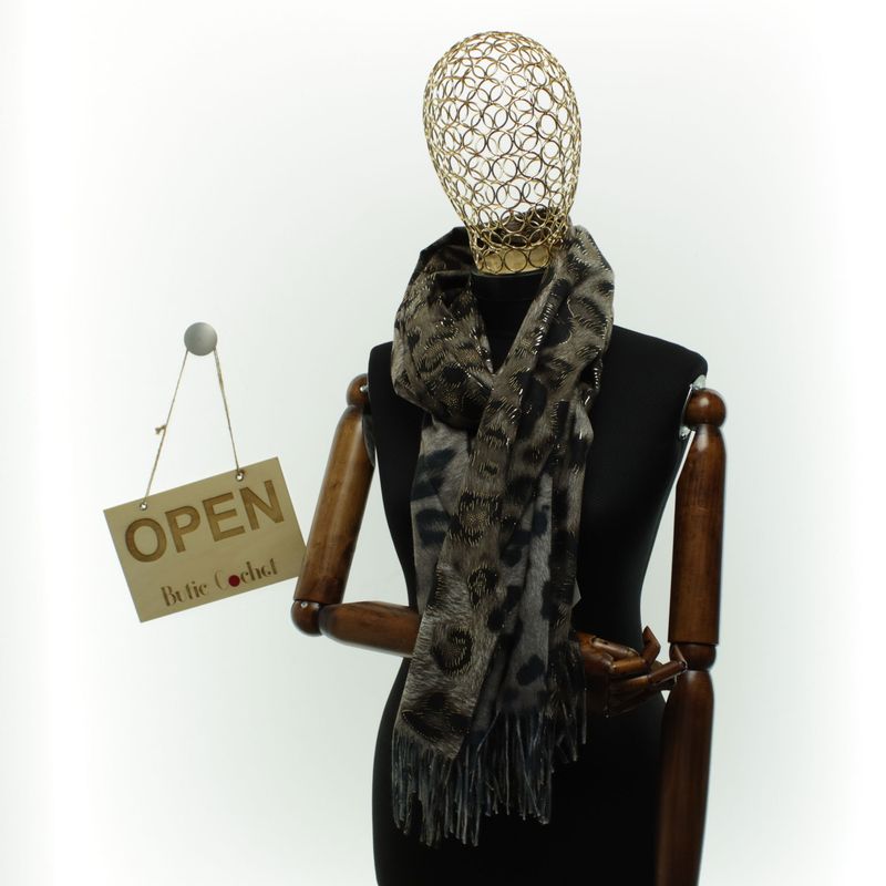Fashion, accesorii si bijuterii - Femei - Accesorii femei - Esarfe si fulare femei - Esarfa dama, din lana, Buticcochet, 70x186 cm, model animal print, Bej - ES3399 - Infinity.ro