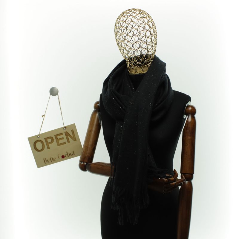 Fashion, accesorii si bijuterii - Femei - Accesorii femei - Esarfe si fulare femei - Esarfa dama, din lana, Buticcochet, 66x200 cm, model cu sclipici, Negru - ES3398 - Infinity.ro