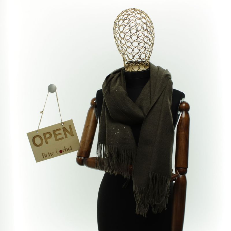 Fashion, accesorii si bijuterii - Femei - Accesorii femei - Esarfe si fulare femei - Esarfa dama, din lana, Buticcochet, 66x200 cm, model cu sclipici, Maro inchis - ES3394 - Infinity.ro