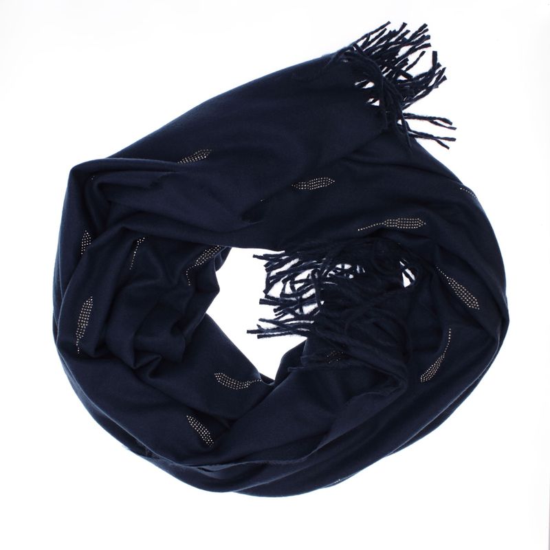 Fashion, accesorii si bijuterii - Femei - Accesorii femei - Esarfe si fulare femei - Esarfa dama, din lana, Buticcochet, 74x186 cm, model uni cu strasuri, Bleumarin - ES3402 - Infinity.ro