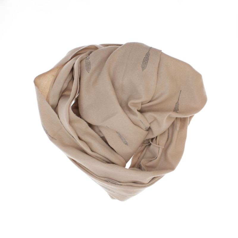 Fashion, accesorii si bijuterii - Femei - Accesorii femei - Esarfe si fulare femei - Esarfa dama, din lana, Buticcochet, 74x186 cm, model uni cu strasuri, Bej inchis - ES3404 - Infinity.ro