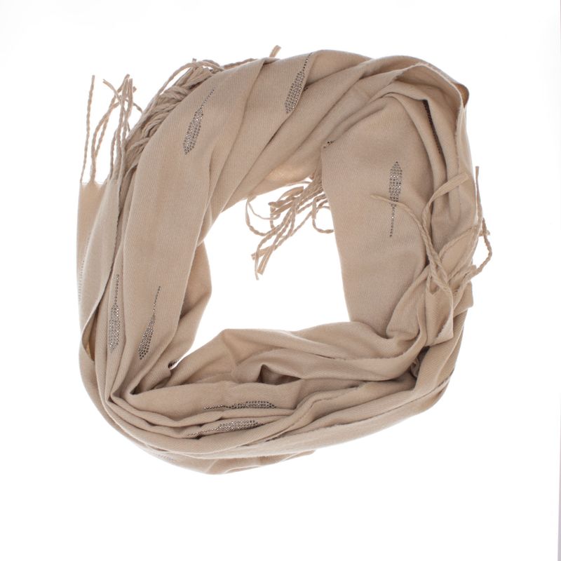 Fashion, accesorii si bijuterii - Femei - Accesorii femei - Esarfe si fulare femei - Esarfa dama, din lana, Buticcochet, 74x186 cm, model uni cu strasuri, Bej inchis - ES3404 - Infinity.ro