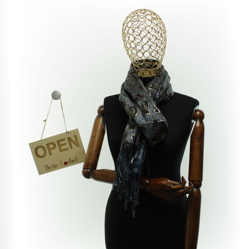Fashion, accesorii si bijuterii - Femei - Accesorii femei - Esarfe si fulare femei - Esarfa dama, din lana, Buticcochet, 70x186 cm, model animal print, Bleumarin - ES3401 - Infinity.ro