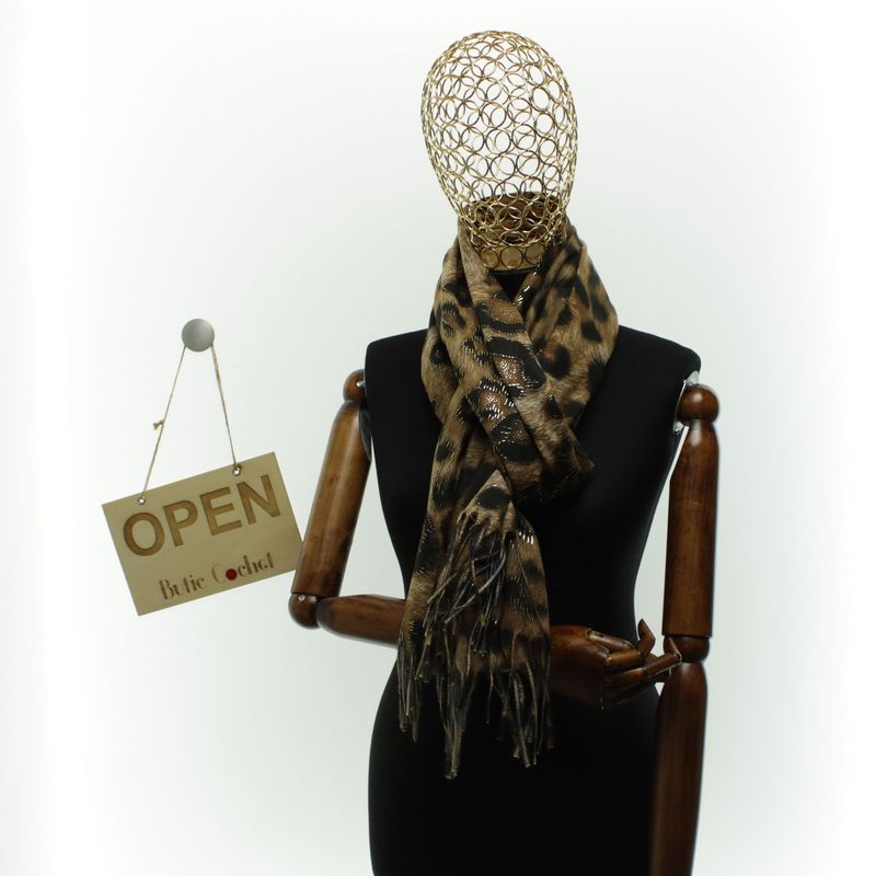 Fashion, accesorii si bijuterii - Femei - Accesorii femei - Esarfe si fulare femei - Esarfa dama, din lana, Buticcochet, 70x186 cm, model animal print, Maro - ES3400 - Infinity.ro