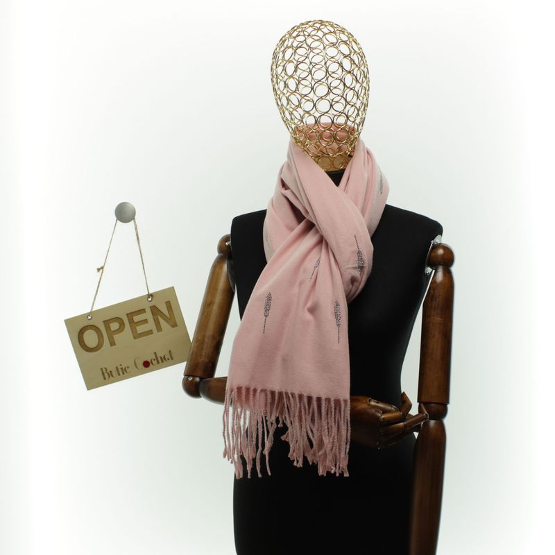 Fashion, accesorii si bijuterii - Femei - Accesorii femei - Esarfe si fulare femei - Esarfa dama, din lana, Buticcochet, 74x186 cm, model uni cu strasuri, Roz - ES3403 - Infinity.ro