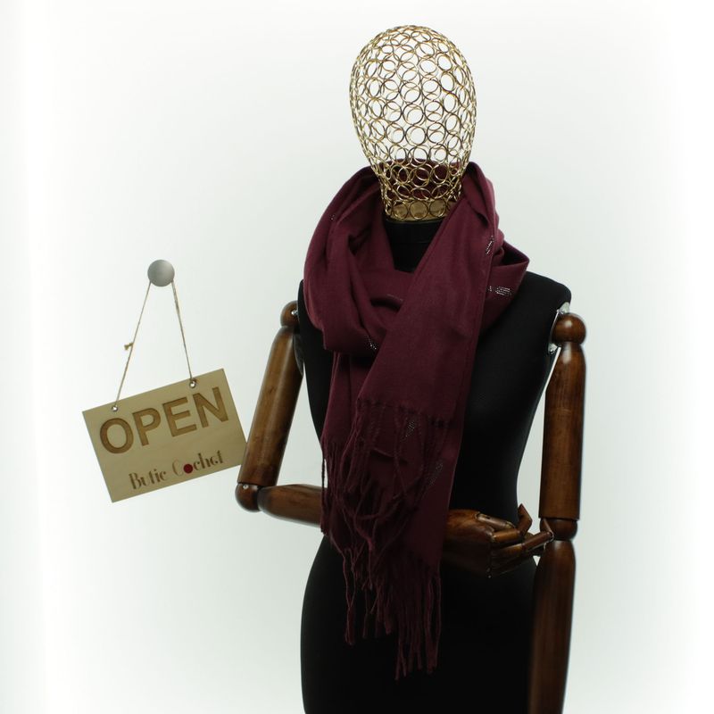 Fashion, accesorii si bijuterii - Femei - Accesorii femei - Esarfe si fulare femei - Esarfa dama, din lana, Buticcochet, 74x186 cm, model uni cu strasuri, Bordo - ES3407 - Infinity.ro