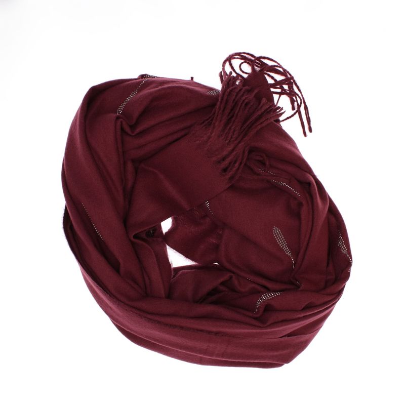 Fashion, accesorii si bijuterii - Femei - Accesorii femei - Esarfe si fulare femei - Esarfa dama, din lana, Buticcochet, 74x186 cm, model uni cu strasuri, Bordo - ES3407 - Infinity.ro