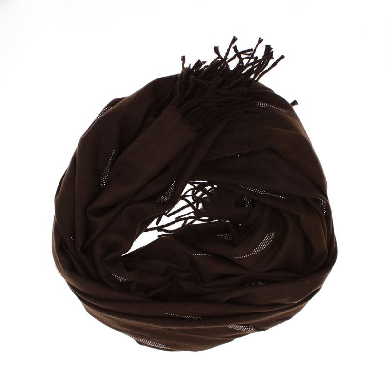 Fashion, accesorii si bijuterii - Femei - Accesorii femei - Esarfe si fulare femei - Esarfa dama, din lana, Buticcochet, 74x186 cm, model uni cu strasuri, Maro - ES3409 - Infinity.ro