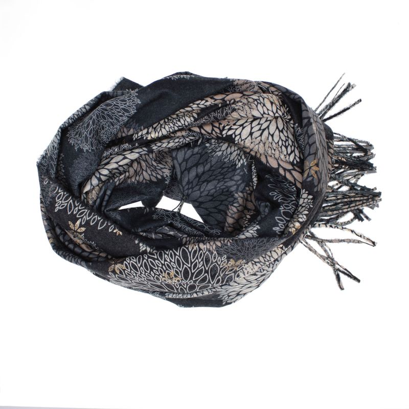 Fashion, accesorii si bijuterii - Femei - Accesorii femei - Esarfe si fulare femei - Esarfa dama, din lana, Buticcochet, 70x180 cm, model floral, Negru - ES3434 - Infinity.ro