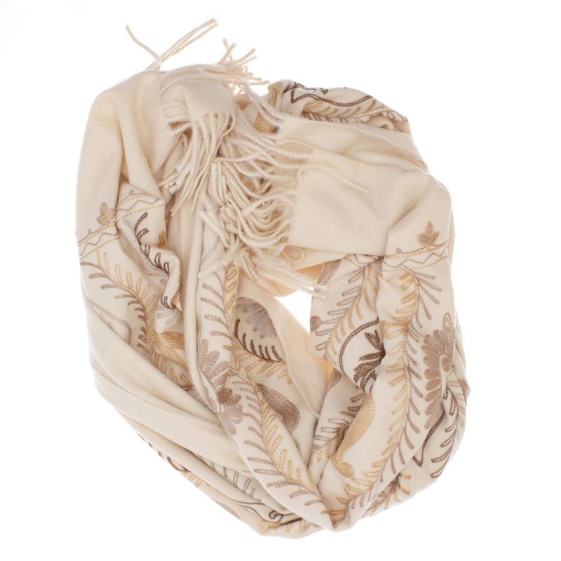 Fashion, accesorii si bijuterii - Femei - Accesorii femei - Esarfe si fulare femei - Esarfa dama, din lana, Buticcochet, 70x180 cm, model cu boderie, Bej - ES3436 - Infinity.ro