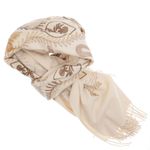 Fashion, accesorii si bijuterii - Femei - Accesorii femei - Esarfe si fulare femei - Esarfa dama, din lana, Buticcochet, 70x180 cm, model cu boderie, Bej - ES3436 - Infinity.ro