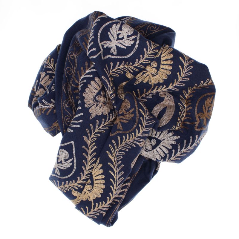 Fashion, accesorii si bijuterii - Femei - Accesorii femei - Esarfe si fulare femei - Esarfa dama, din lana, Buticcochet, 70x180 cm, model cu boderie, Bleumarin - ES3441 - Infinity.ro