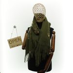 Fashion, accesorii si bijuterii - Femei - Accesorii femei - Esarfe si fulare femei - Esarfa dama, din lana, Buticcochet, 70x180 cm, model cu boderie, Kaki - ES3438 - Infinity.ro