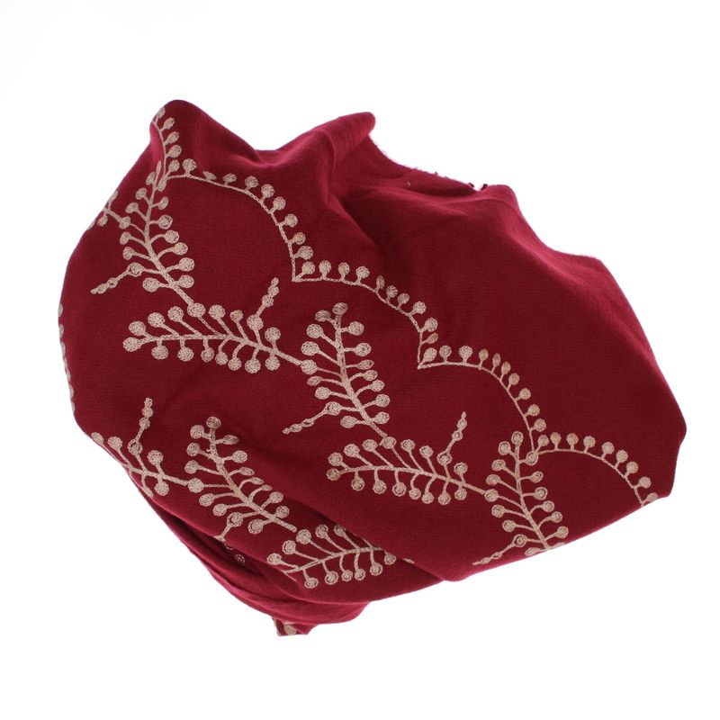 Fashion, accesorii si bijuterii - Femei - Accesorii femei - Esarfe si fulare femei - Esarfa dama, din lana, Buticcochet, 70x180 cm, model cu boderie, Visiniu - ES3447 - Infinity.ro