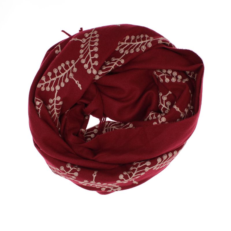 Fashion, accesorii si bijuterii - Femei - Accesorii femei - Esarfe si fulare femei - Esarfa dama, din lana, Buticcochet, 70x180 cm, model cu boderie, Visiniu - ES3447 - Infinity.ro