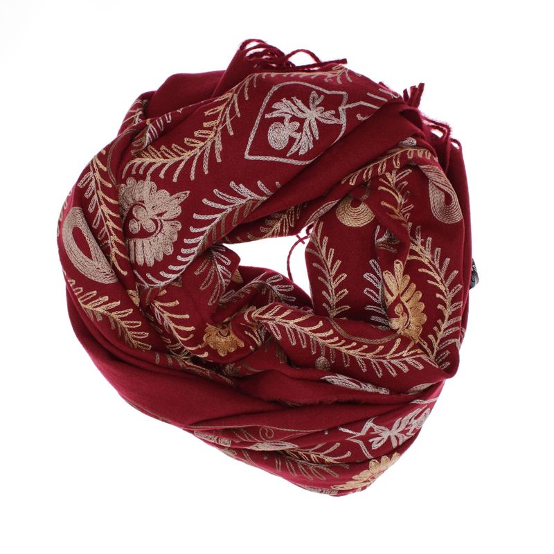 Fashion, accesorii si bijuterii - Femei - Accesorii femei - Esarfe si fulare femei - Esarfa dama, din lana, Buticcochet, 70x180 cm, model cu boderie, Visiniu - ES3443 - Infinity.ro