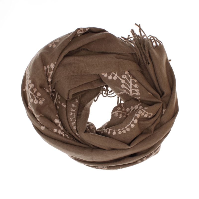 Fashion, accesorii si bijuterii - Femei - Accesorii femei - Esarfe si fulare femei - Esarfa dama, din lana, Buticcochet, 70x180 cm, model cu boderie, Maro - ES3448 - Infinity.ro