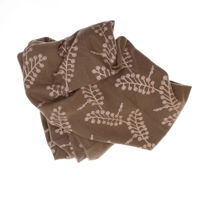 Fashion, accesorii si bijuterii - Femei - Accesorii femei - Esarfe si fulare femei - Esarfa dama, din lana, Buticcochet, 70x180 cm, model cu boderie, Maro - ES3448 - Infinity.ro