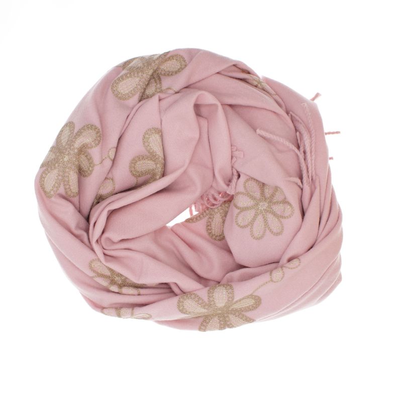 Fashion, accesorii si bijuterii - Femei - Accesorii femei - Esarfe si fulare femei - Esarfa dama, din lana, Buticcochet, 70x180 cm, model cu boderie, Roz - ES3456 - Infinity.ro