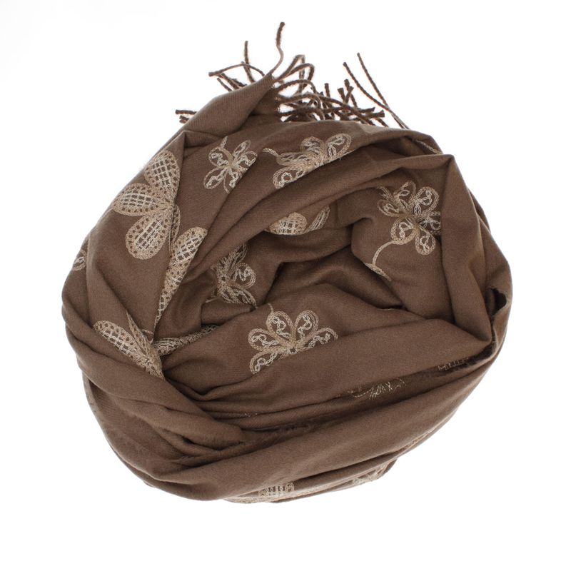 Fashion, accesorii si bijuterii - Femei - Accesorii femei - Esarfe si fulare femei - Esarfa dama, din lana, Buticcochet, 70x180 cm, model cu boderie, Maro - ES3459 - Infinity.ro