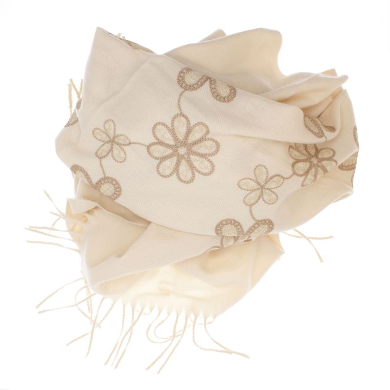 Fashion, accesorii si bijuterii - Femei - Accesorii femei - Esarfe si fulare femei - Esarfa dama, din lana, Buticcochet, 70x180 cm, model cu boderie, Bej - ES3454 - Infinity.ro