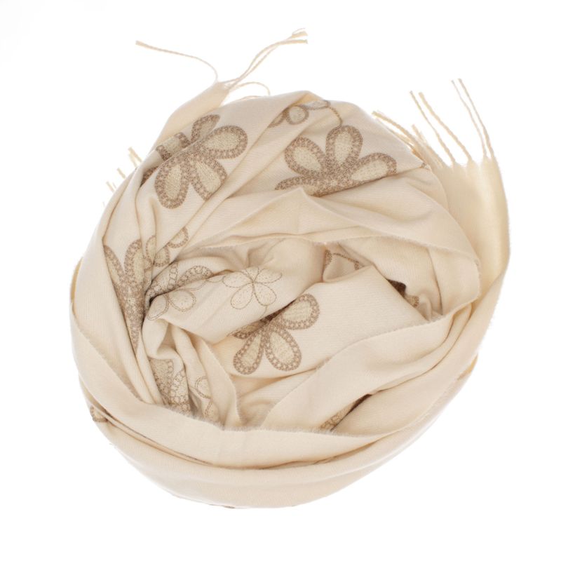 Fashion, accesorii si bijuterii - Femei - Accesorii femei - Esarfe si fulare femei - Esarfa dama, din lana, Buticcochet, 70x180 cm, model cu boderie, Bej - ES3454 - Infinity.ro