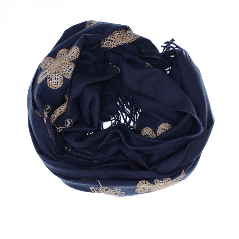 Fashion, accesorii si bijuterii - Femei - Accesorii femei - Esarfe si fulare femei - Esarfa dama, din lana, Buticcochet, 70x180 cm, model cu boderie, Bleumarin - ES3457 - Infinity.ro