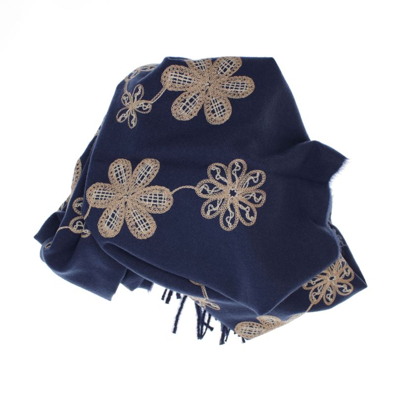 Fashion, accesorii si bijuterii - Femei - Accesorii femei - Esarfe si fulare femei - Esarfa dama, din lana, Buticcochet, 70x180 cm, model cu boderie, Bleumarin - ES3457 - Infinity.ro