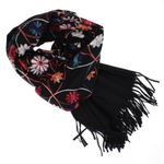 Fashion, accesorii si bijuterii - Femei - Accesorii femei - Esarfe si fulare femei - Esarfa dama, din lana, Buticcochet, 70x180 cm, model cu boderie, Negru - ES3462 - Infinity.ro
