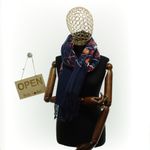 Fashion, accesorii si bijuterii - Femei - Accesorii femei - Esarfe si fulare femei - Esarfa dama, din lana, Buticcochet, 70x180 cm, model cu boderie, Bleumarin - ES3468 - Infinity.ro