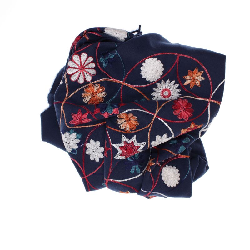 Fashion, accesorii si bijuterii - Femei - Accesorii femei - Esarfe si fulare femei - Esarfa dama, din lana, Buticcochet, 70x180 cm, model cu boderie, Bleumarin - ES3468 - Infinity.ro