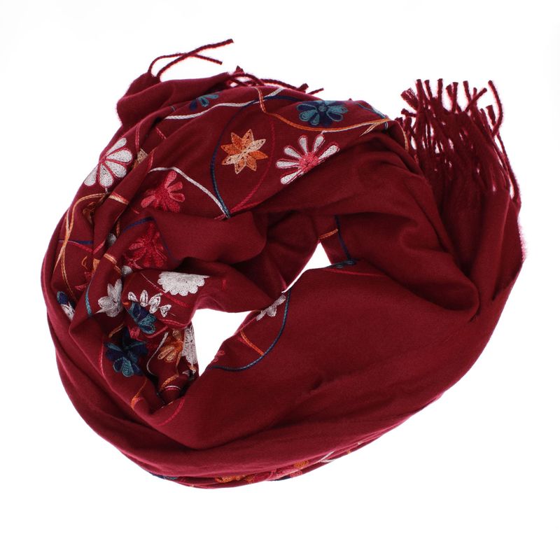 Fashion, accesorii si bijuterii - Femei - Accesorii femei - Esarfe si fulare femei - Esarfa dama, din lana, Buticcochet, 70x180 cm, model cu boderie, Visiniu - ES3465 - Infinity.ro